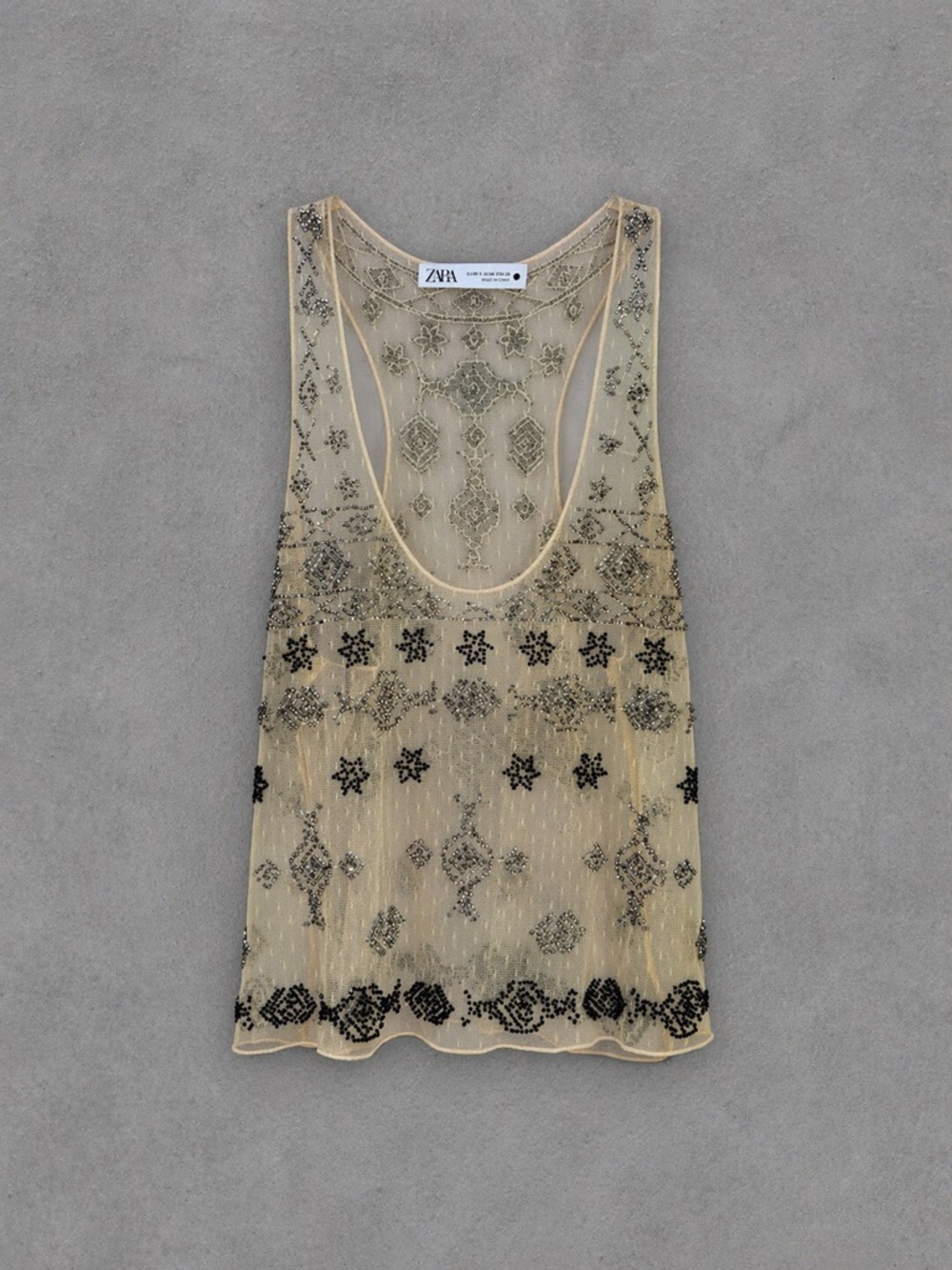 Zara Embellished Mesh Top Size: XS-M (Versatile fit)